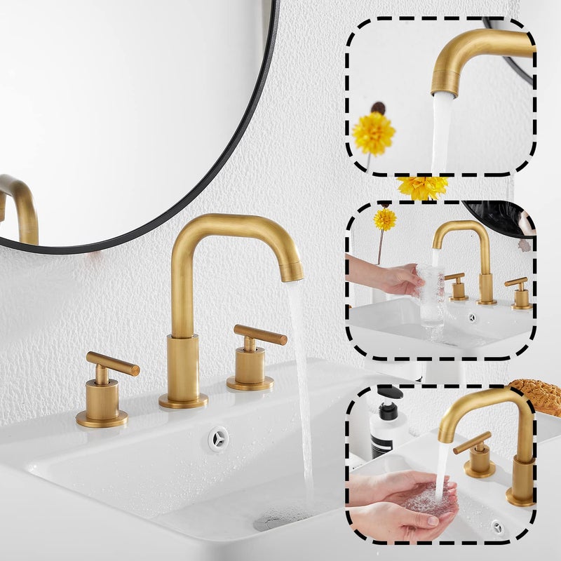 GGStudy 360Â° Swivel Spout 2 Handles 3 Holes 8inch Widespread Bathroom Sink Faucet Antique Brass Matching with Pop Up Drain Bathroom Vanity Faucet - Image 4
